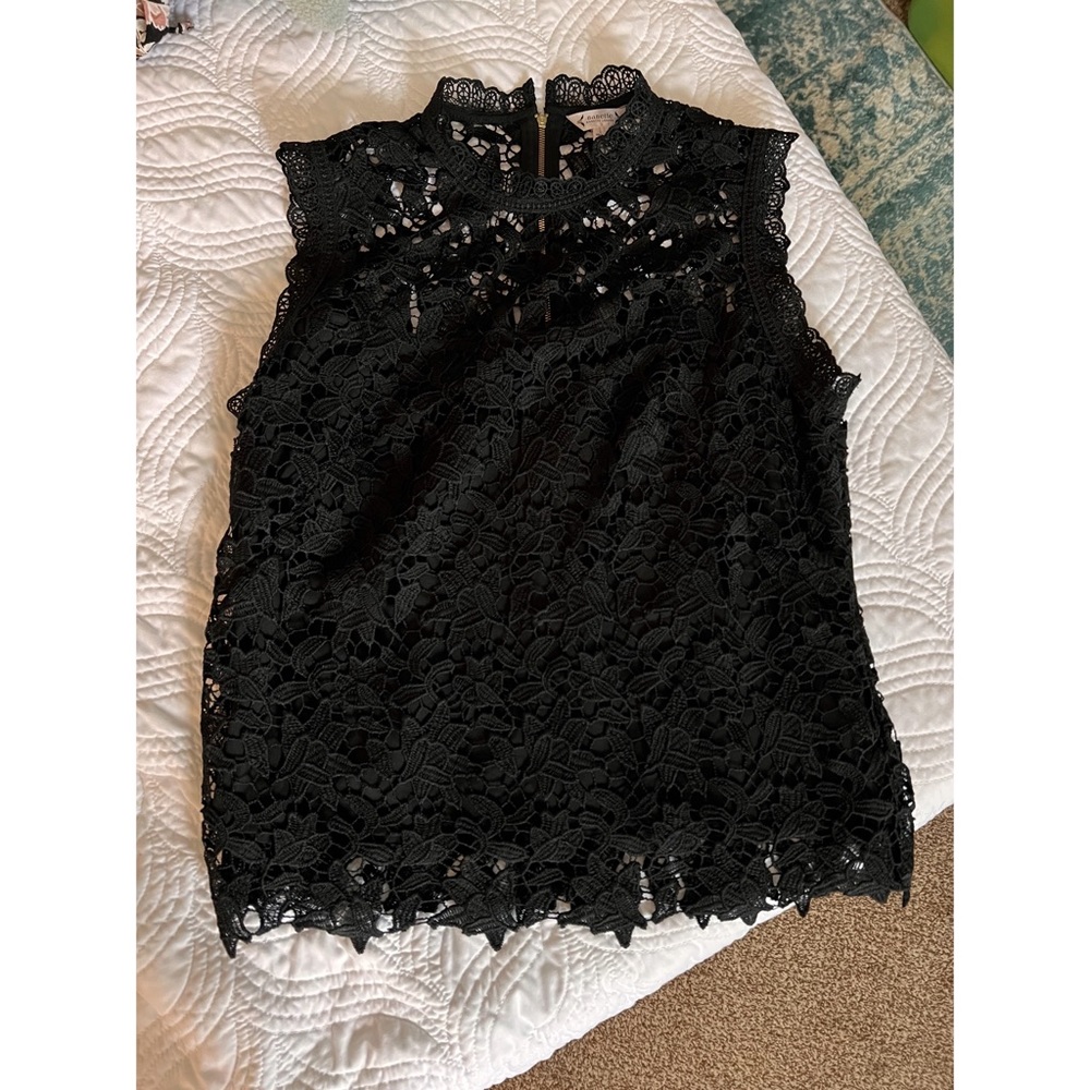 Black Lace Top with Gold Zipper Back